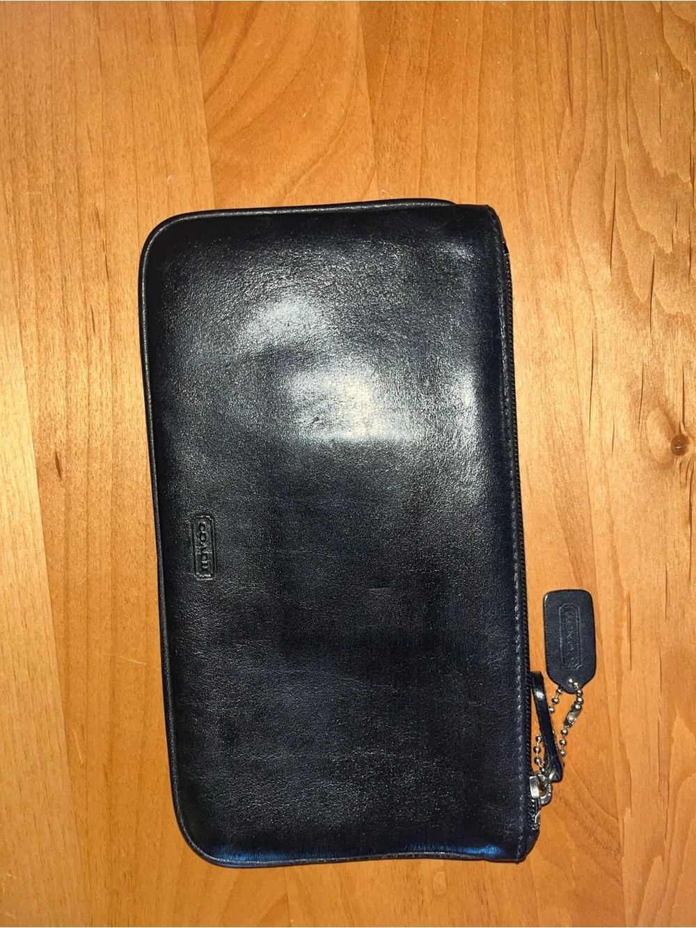 Coach Vintage Black Leather Zip Pouch with Logo Tag